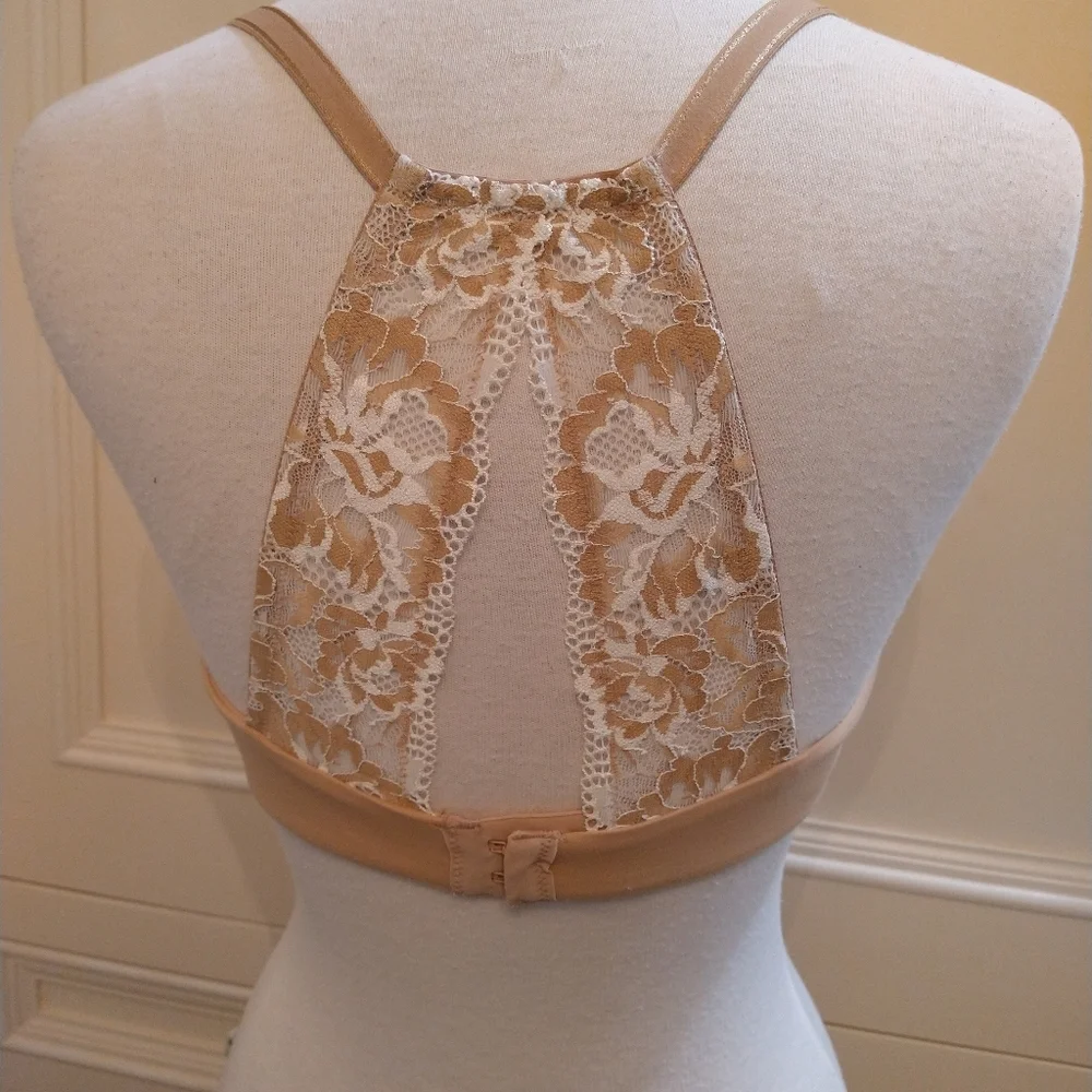 Soma Nude White Lace Embraceable Racerback 36C Bra 91% Nylon 19% Elastine - Picture 4 of 5